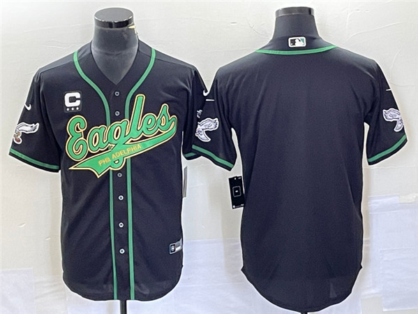 Men's Philadelphia Eagles Blank Black With C Patch Cool Base Stitched Baseball Jersey